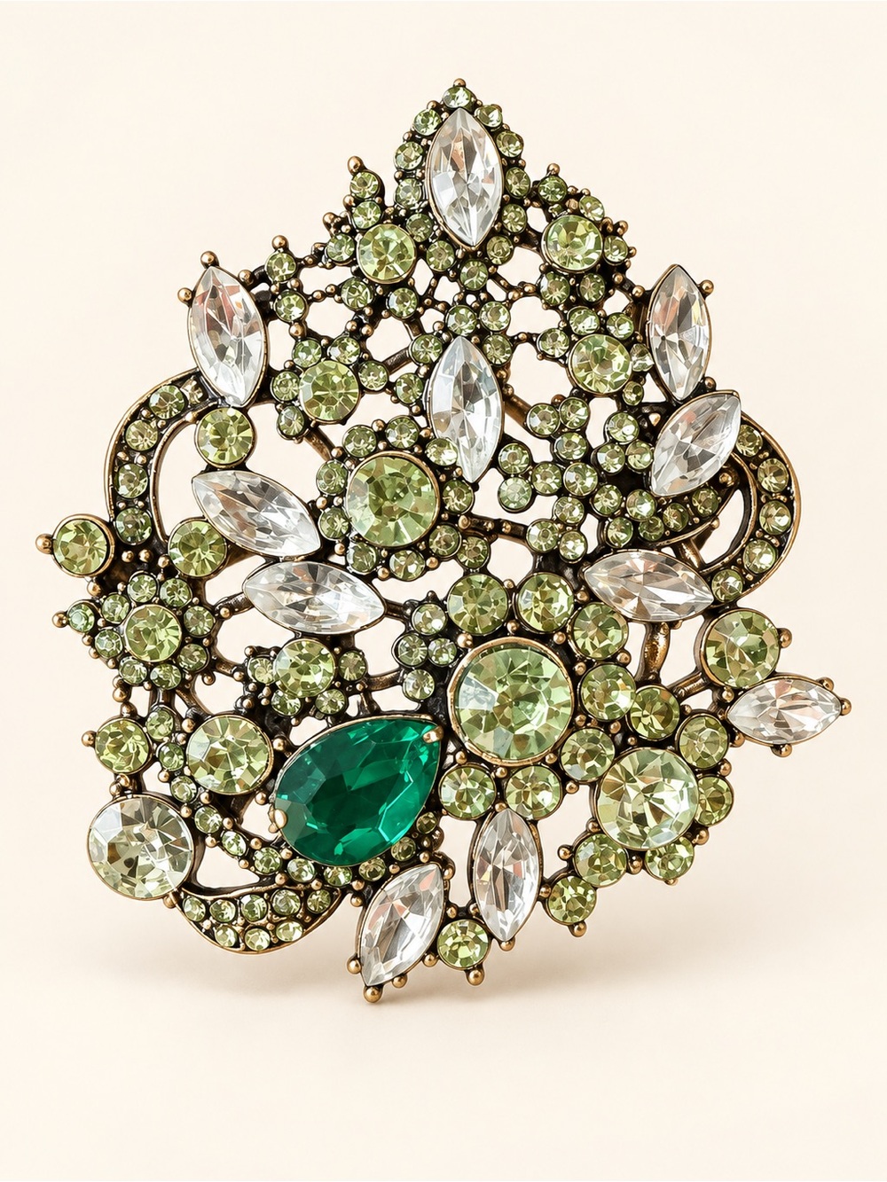 Emerald Light Green Crystal Floral Brooch